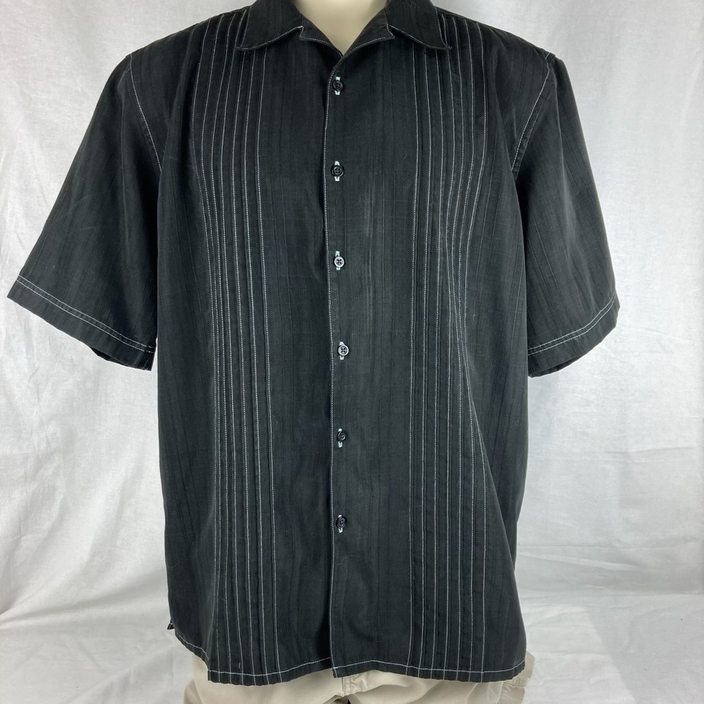 Short-Sleeve Black Pinstripe Button-Down Shirt